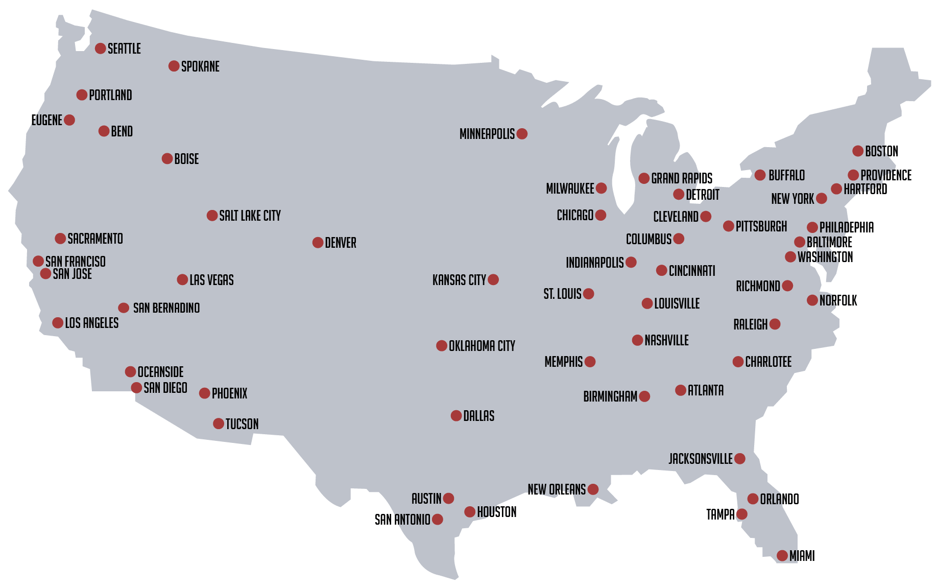 United States Sports Videography Services Map