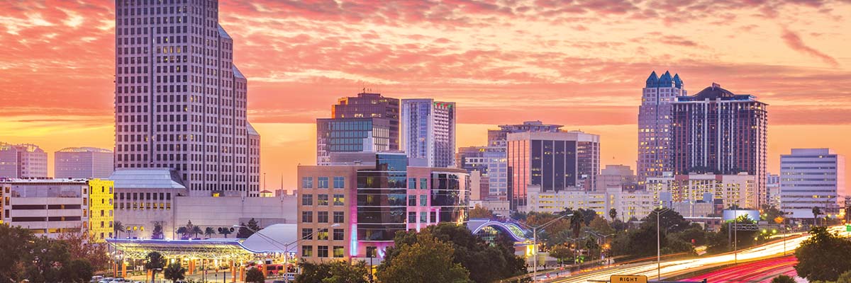 Skyline at dawn of Orlando home of American Sports Memories, the best Orlando Sports Videography company